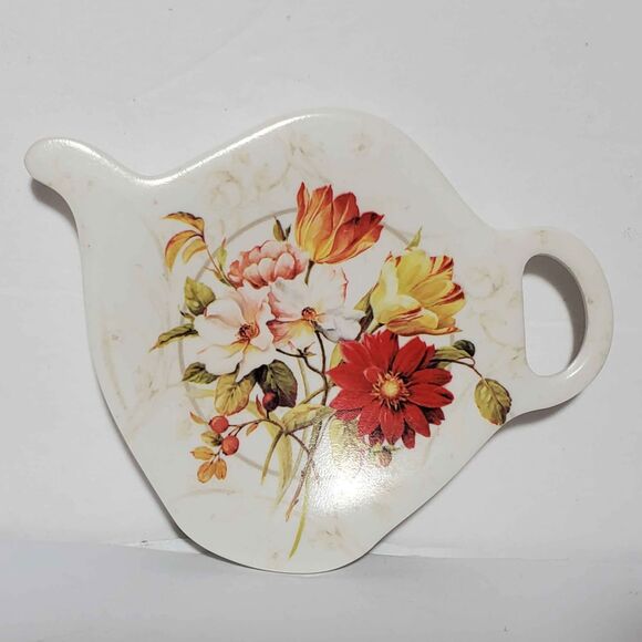 2 Melamine Tea Bag Holders Floral - Picture 2 of 7